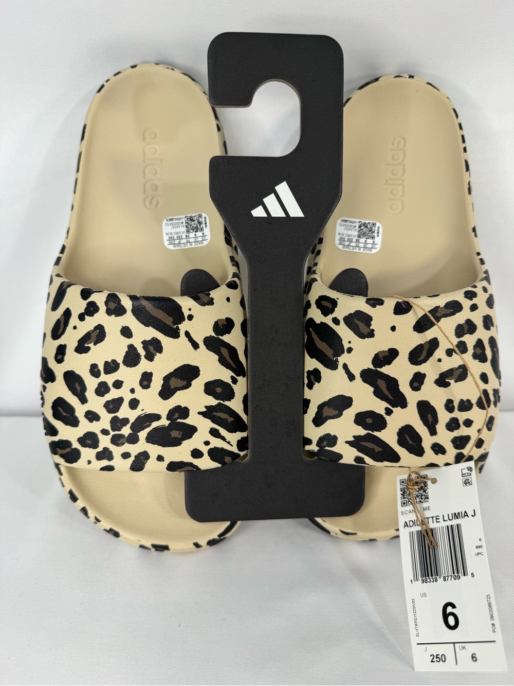 adidas Leopard Print Adilette Slide Sandals - Beige/Black size 6